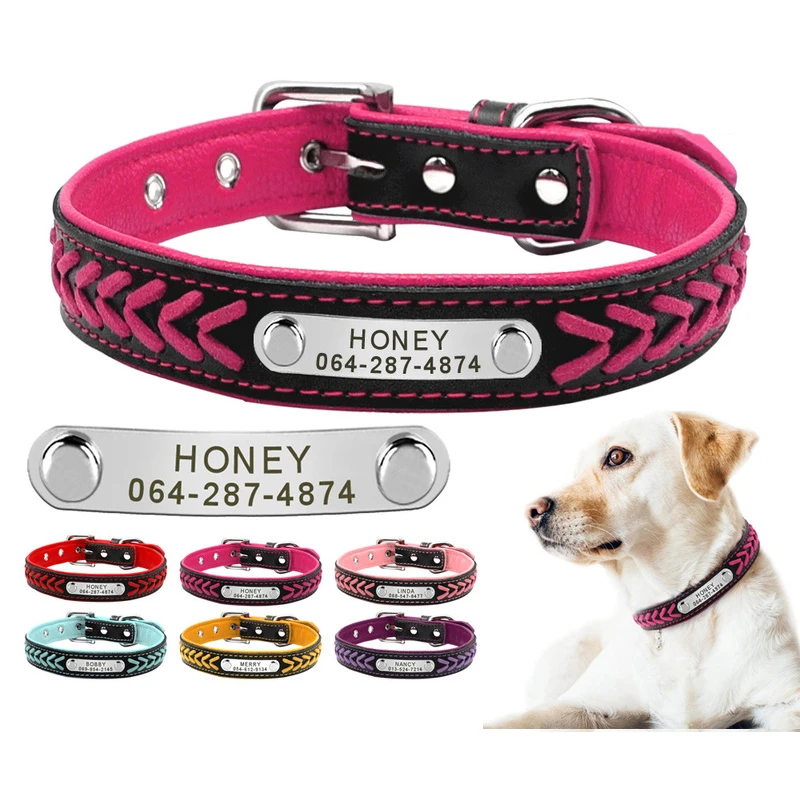 Gemeenten bezig totaal Gepersonaliseerde Custom Halsband Naam Lederen Kraag Kat Puppy Kraag Paars  Verstelbare Labrador Halsbanden Dropshipping|Kragen| - AliExpress