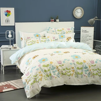 

Dreamort 100%cotton honeybee pattern Pastoral Style 4pcs Twin Queen size Bedding Set Bed sheet+Duvet cover+Pillowcase