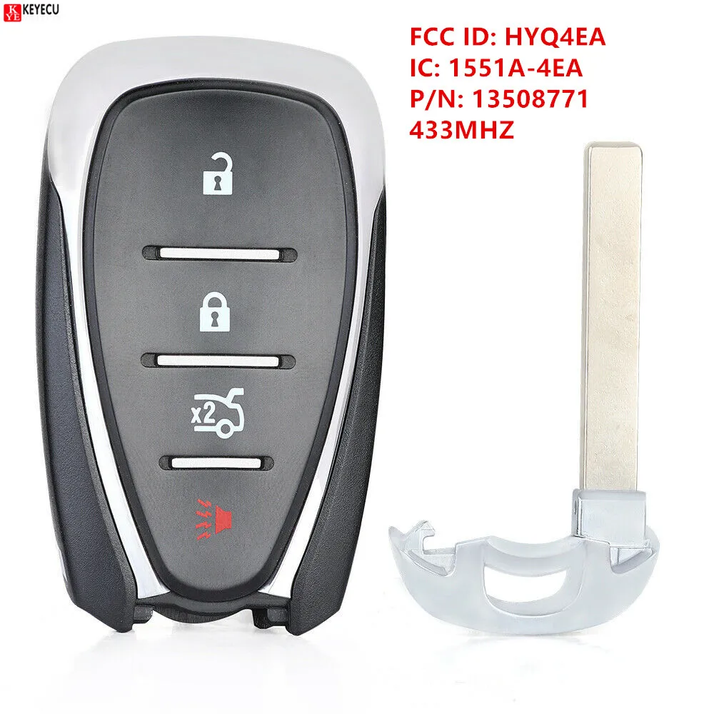 Смарт ключ keyecu для 2016 2017 2018 2019 CHEVY MALIBU CAMARO CRUZE брелок с 4 кнопками 433 МГц HYQ4EA 1551A 4EA P/N: