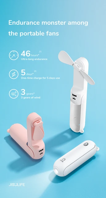 Gadgetoo Jisulife F8X Mini Fan Portable Fan 4800Mah Rechargeable Fan With Power Bank And Flashlight Function (Life 8 Plus)
