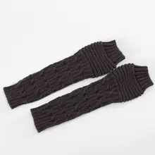 Женские мужские зимние толстые вязаные перчатки без пальцев с перекрестными полосками, вязаные гетры, одноцветные эластичные варежки с отверстием для большого пальца