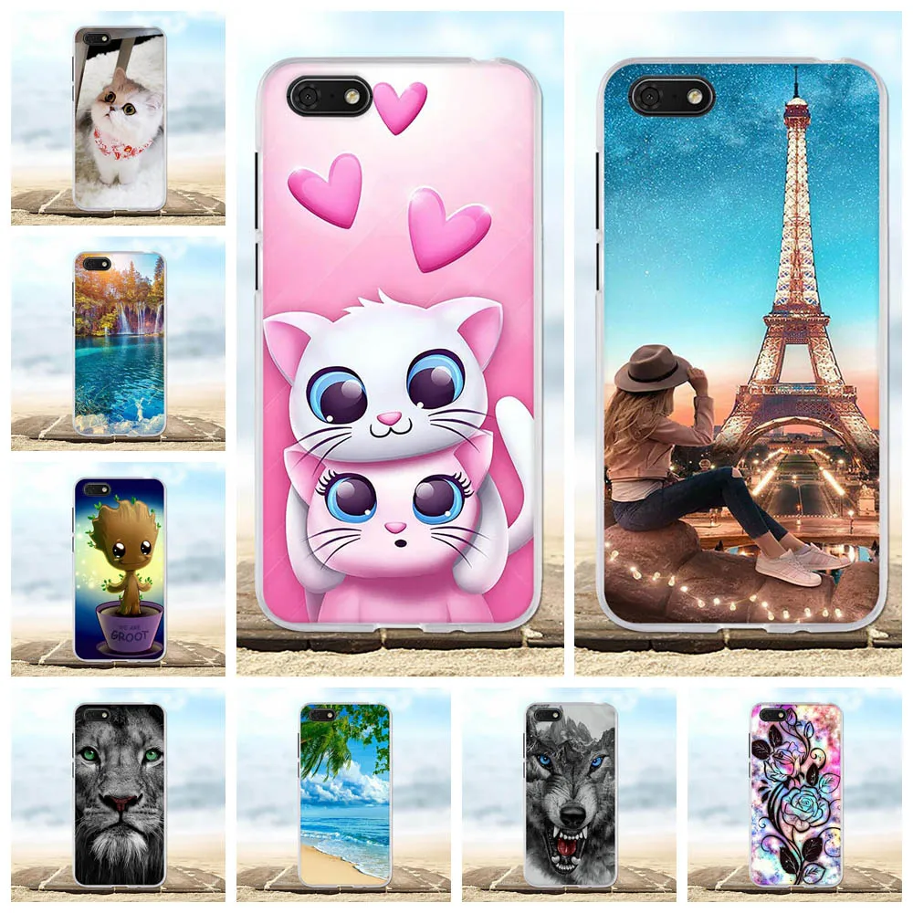 For Huawei Y5 2018 Case Soft TPU Prime DRA-LX2 DUA-LX2 Cover Lion Patterned Honor Play 7 7s Funda | Мобильные телефоны и