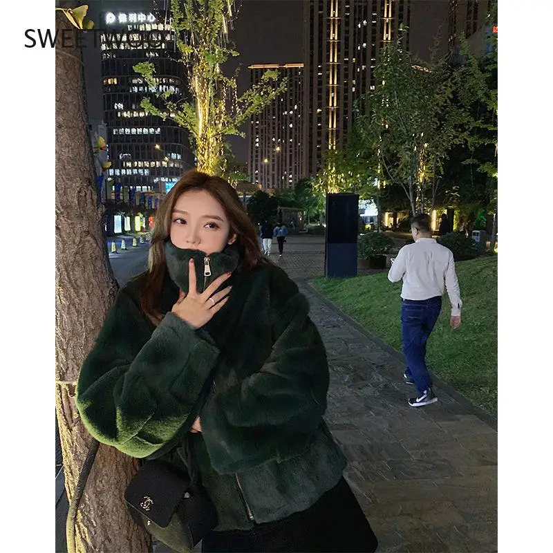 2021 European and American Autumn and Winter Mink Fleece Faux Fur Jacket Women Thick and Warm Korean Fashion Streetwear