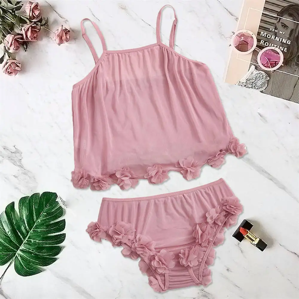 

Pijama 2019 Sexy Lingerie Nightwear Set Silky Comfortable Women Flower Pajamas Underwear Suit Cute Lingerie Camisole Set 661SW10