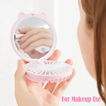 

Mini Necklace Fan,Portable Small USB Rechargeable Desk Fan,850MAh Foldable Handheld Fan Personal Fan with Makeup Mirror Led Ligh