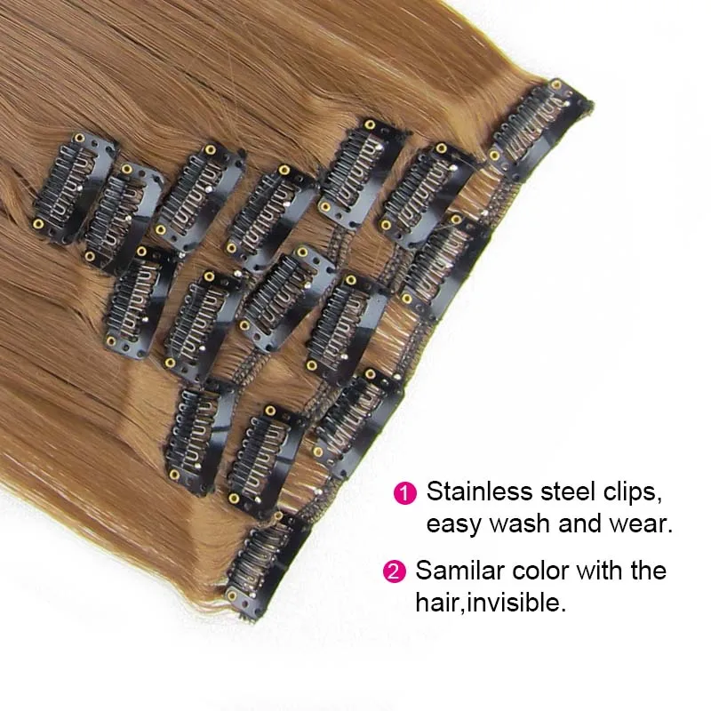 Jeedou Long Straight Clip in Hair Extensions 7pcs/set For Full Head Synthetic Hairpiece Black Light Brown Color