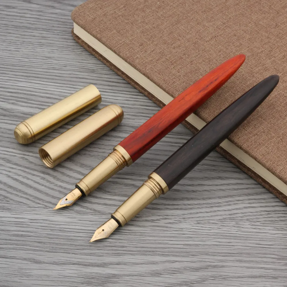 luxury Quality brand Red wood Fountain Pen brass Copper Calligraphy Golden M Nib INK pen Business Office school supplies