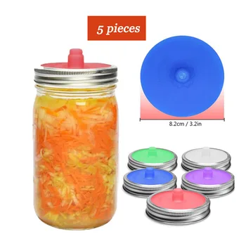 

5pcs Waterless Food Grade Silicone Airlock Fermentation Lids Silicone Wide Mouth Jars Sauerkraut Lids For Jars Sealing Leak