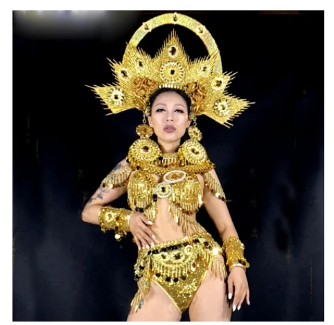

sun goddess Madonna costume Drag Queen Costumes Outfits Wear Dancer Stage Performance Singer Party Gold space future technology