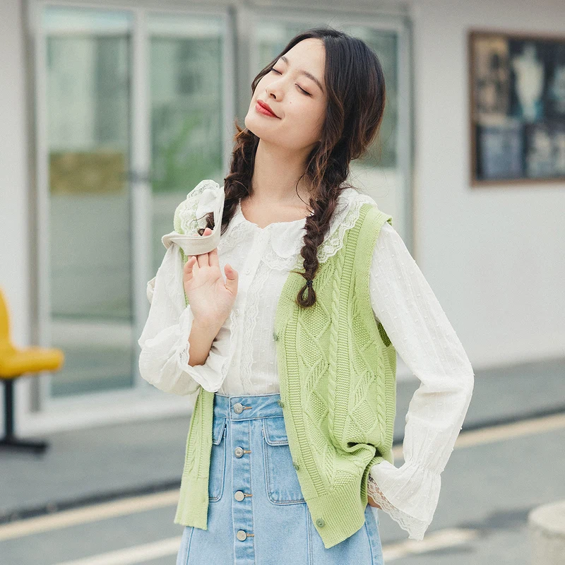 Preise INMAN 2020 Frühling Literarischen Kunst Stil Einreiher dimensional jacquard design Kurze Länge Frauen Ärmellose Pullover Strickjacke