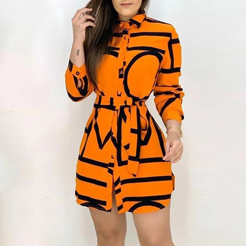 

Spring and summer new women's fashion letter printing temperament slim slimming shirt dress 2020 women's clothing