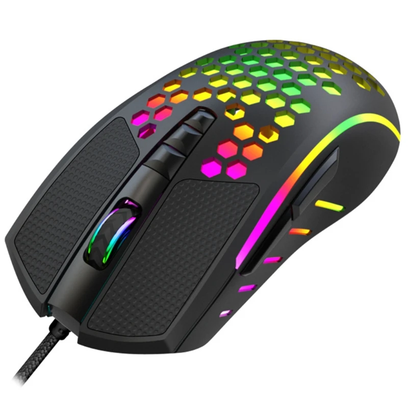 

8 Keys Colorful RGB Light Weight Wired Mouse Hollow-out Honeycomb Shell Gaming Mouce Mice 6 DPI Adjustable