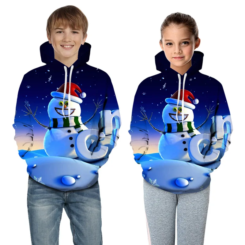 Тонкое милое пальто с пингвином для девочек куртка с капюшоном и рисунком снеговика для мальчиков Рождественский праздничный костюм От 2 до 13 лет модная детская одежда с цифровым принтом