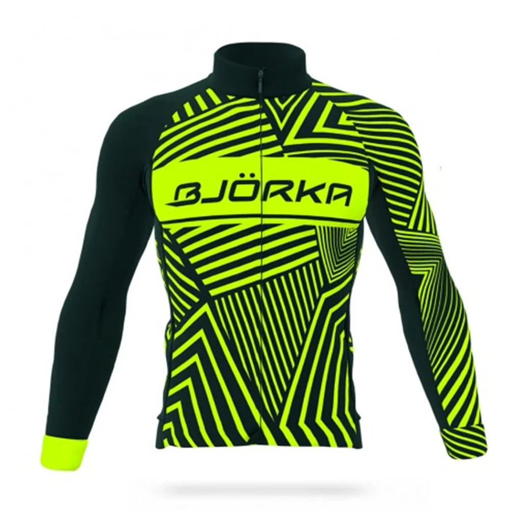 BJORKA Winter Cycling Maillot Thermaque Zenith Jaune Tops Men's Long Sleeve Bicycle Jackets Ciclismo Fleece Jerseys Bike Apparel