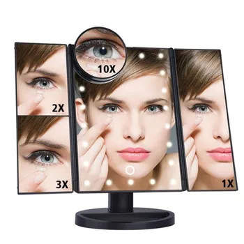 

22 Light Makeup Mirror With LED Light Desktop Makeup 1X/2X/3X/10X Magnifying Mirror Vanity 3 Folding Adjustable Touch Screen 40#