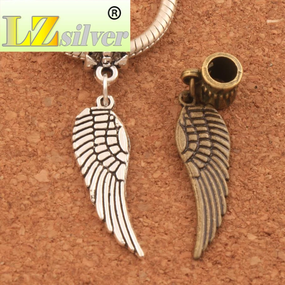 Angel Wing Big Hole Beads 40.3x9.1mm 100PCS Zinc Alloy Bronze Fit European Charm Bracelets Jewelry DIY B084