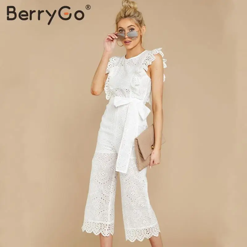 BerryGo выдалбливают гофрированный женский комбинезон повседневные Хлопковые