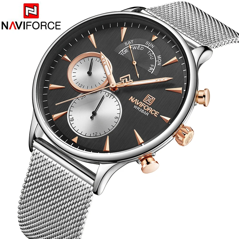 NAVIFORCE мужские часы Топ люксовый бренд мужские спортивные часы из нержавеющей стали с сетчатым ремешком водонепроницаемые кварцевые часы Relogio Masculino