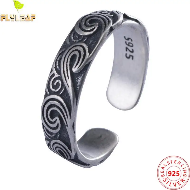 

925 Sterling Silver Retro Lucky Cloud Open Rings For Women Chinese Style Handmade Female Vintage Jewelry 17.5mm Adjustable