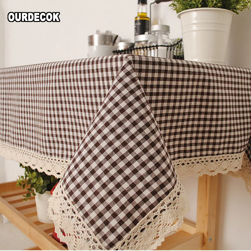 

Linen Plaid Table Cloth With Lace Edge Pastoral Tablecloth Decorative Elegant Linen Table Cover Coffee Table Decor