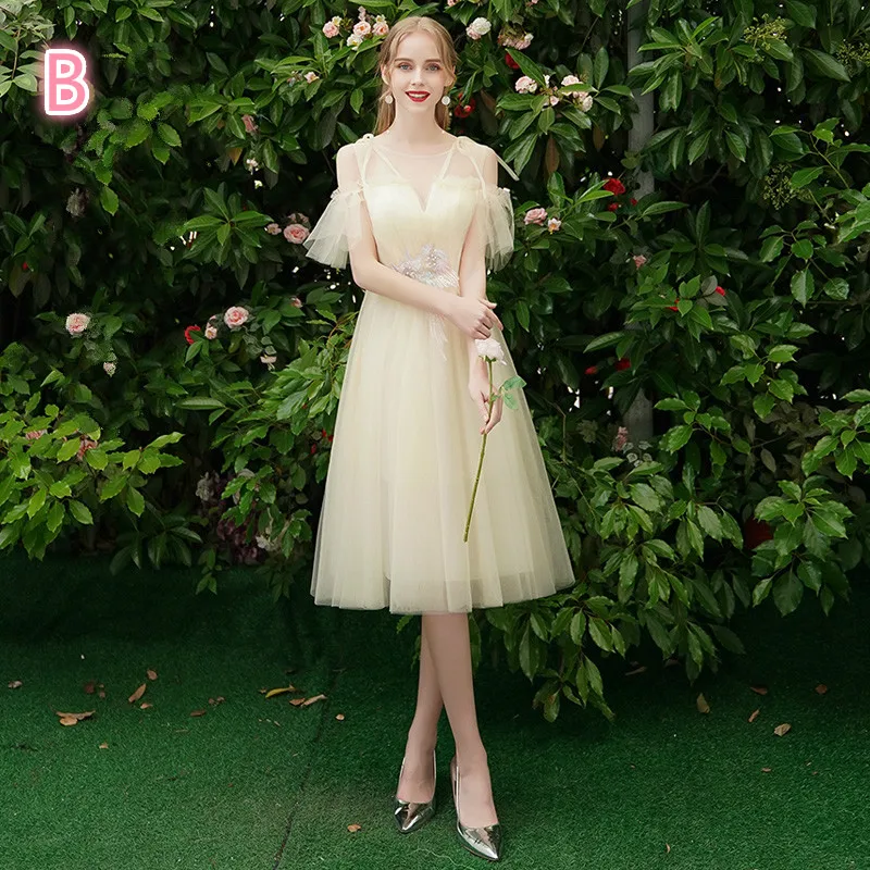 SSYfashion Элегантное Длинное платье подружки невесты цвета шампанского, вечерние платья для торжеств, платья для сестер, Платья для особых случаев - Цвет: B2