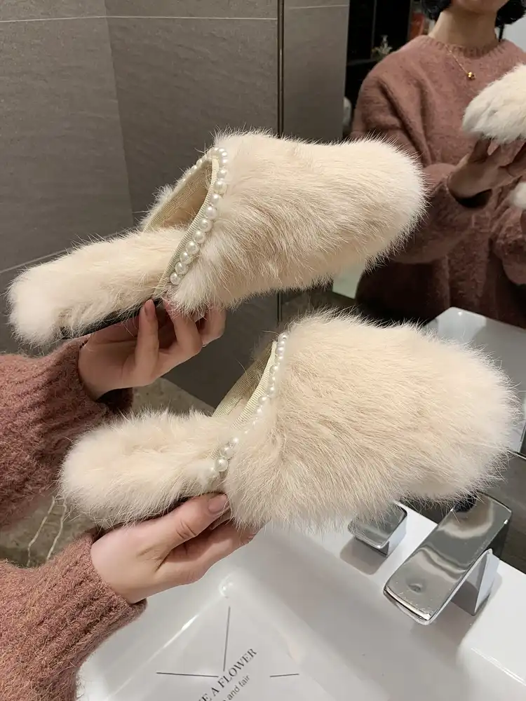 fur slip on mules