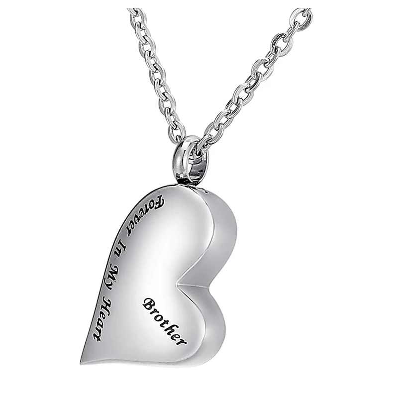 

TOP!-Cremation Jewellery Stainless Steel "Forever In My Heart Brother" Heart Urn BFF Necklace Family Pendant- Memorial Ash Keeps