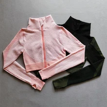 Seamless Long Sleeve Yoga Tops Women Sports Top Fitness Gym Zipper Workout Shirt Crop Tops With Thumb Hole Running Sports Wear