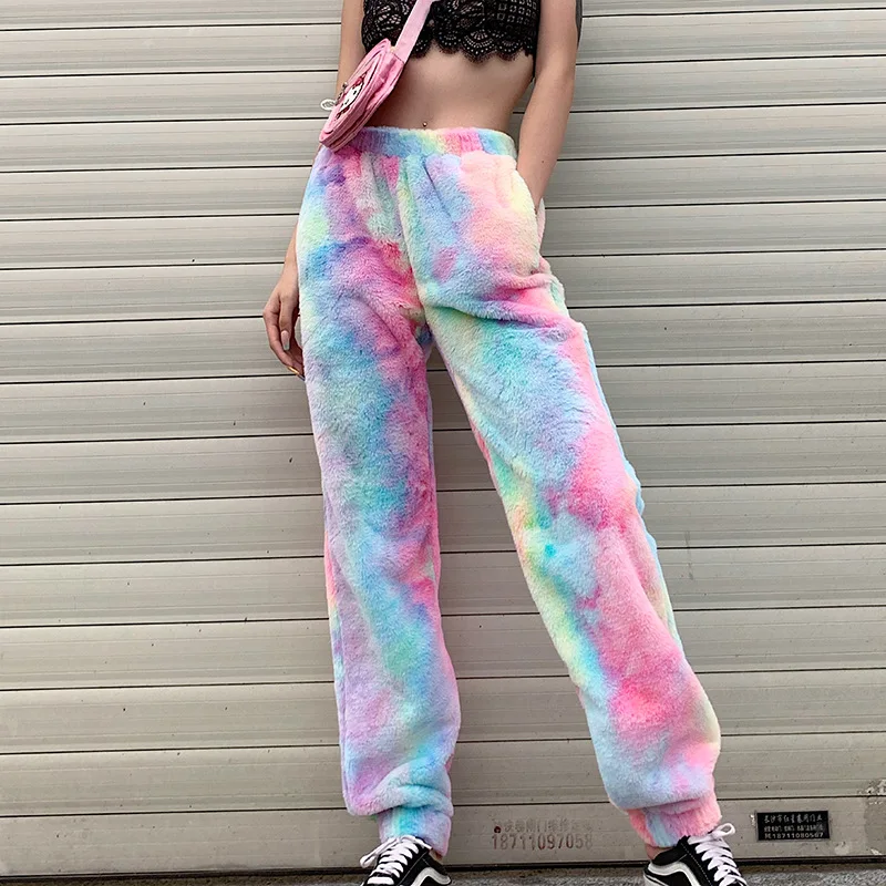 Арцу Tie Dye теплые брюки женские спортивные штаны флис Высокая талия повседневные брюки свободные зимние брюки уличная джоггеры ASPA20250