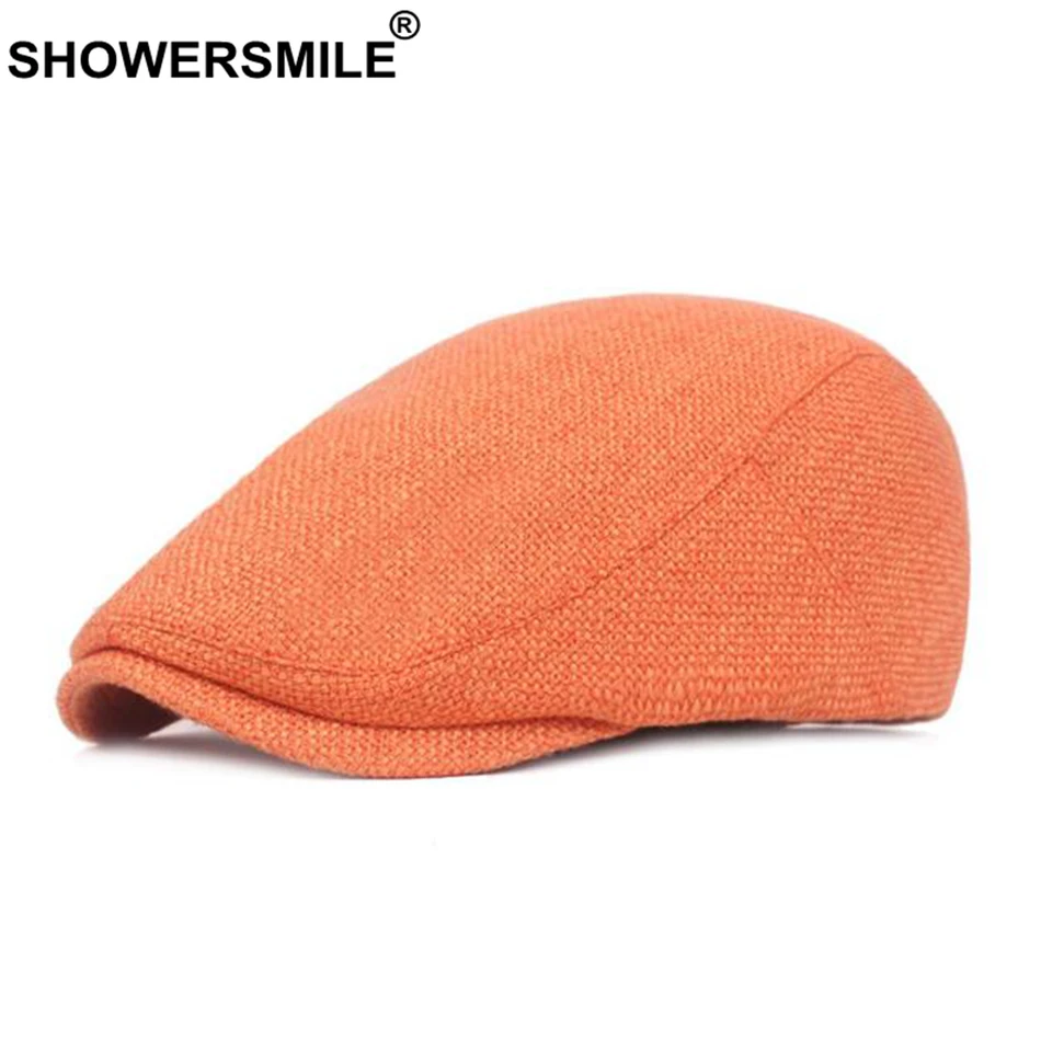 Мужские и женские шапки из хлопка льна Shower Smile винтажная однотонная оранжевая