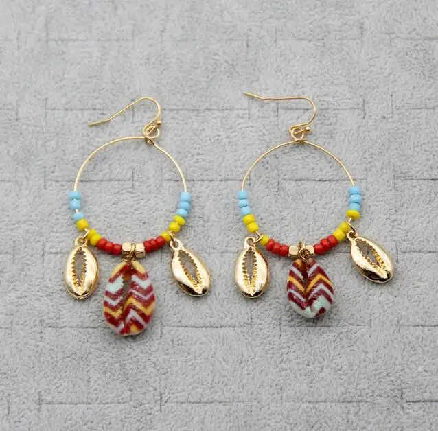 Fashion 2019 Natural Sea Shell Drop Earrings For Women Colorful Painted Shell Beads Pendant Earring Summer Beach Jewelry Brincos SHHO-E06