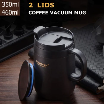 

460ML Stainless Steel Thermos Coffee Mugs with 2 Lids Insulated Tea Thermal Cup Men Office Thermoses Water Bottle Christmas Gift