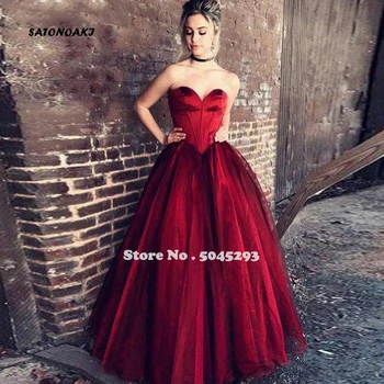 

SATONOAKI Dark Red Wedding Dress Sleeveless Sweetheart Neck Zipper Back Bridal Gowns Simple A Line Stain Tulle Vestido De Noiva