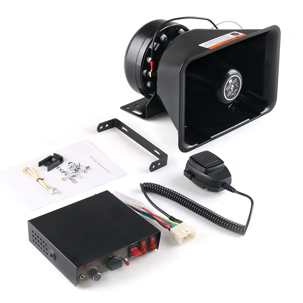 Universal 200W Car Loud Warning Alarm Police Fire Siren Horn PA Speaker System 