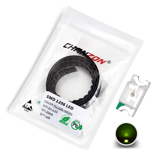 100 pcs 1206 SMD LED Emitting Diode Kit Lamp Chip Light Beads Warm White Red Green Blue Yellow Orange UV Pink Micro 3V SMT DIY 100pcs Yellow-green