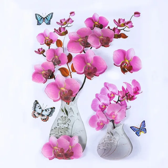 3D simulation rose flower sticker stereo simulation vase wall sticker home background decoration waterproof self-adhesive black