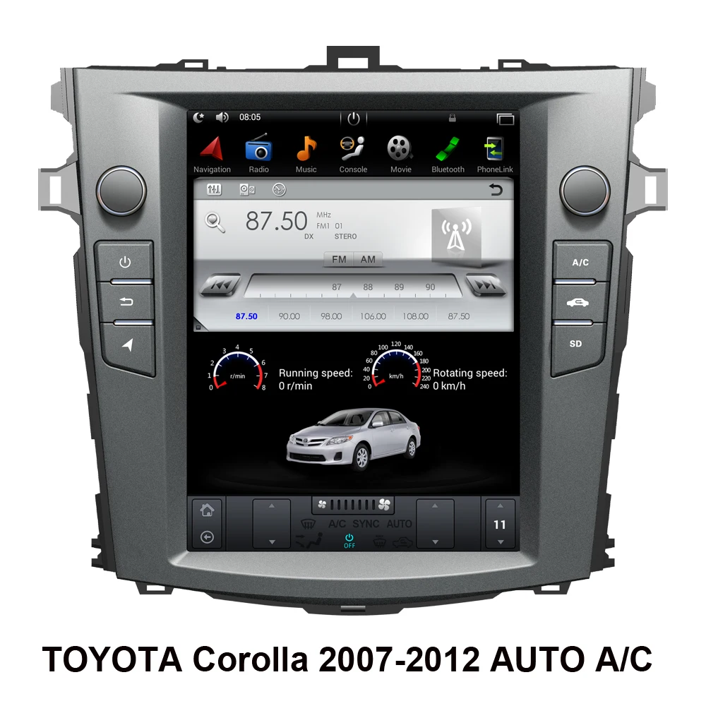 Android 9.0 Tesla style Car GPS Navigation for TOYOTA Corolla 2007-2012 AUTO A/C Radio Stereo Multimedia Player | Автомобили и