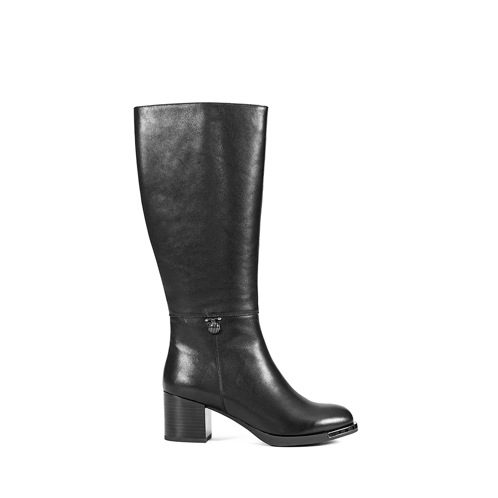 

SOPHITINAWomen's Winter Shoes Genuine Quality Cow Leather Knee High Boot Retro Round Toe High Heel Warm Wool Fur lady Boots BA1