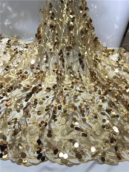

high quality Embroidery sequence french sequins lace fabric for women dress 2019 high quality Nigerian net tulle lace