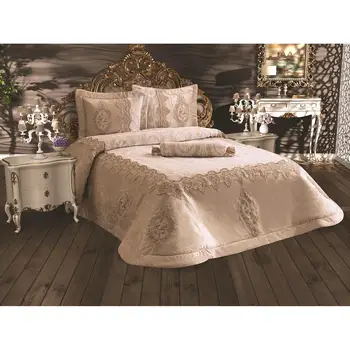 

French Laced Dowries Bed Cover Drop Cappucino
