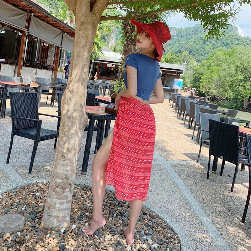 

Small Peach Bathing Suit Women's 2019 New Style Split Type Triangle Belt Wrap Skirt Three-piece Set Conservative Belly Covering