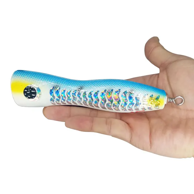 AS Boat Fishing Swimbait Popper Wood Bait Big Game Topwater Tuna Lure 75g120g Treble Hook Artificial Bait Leurre Cast Crankbait blue