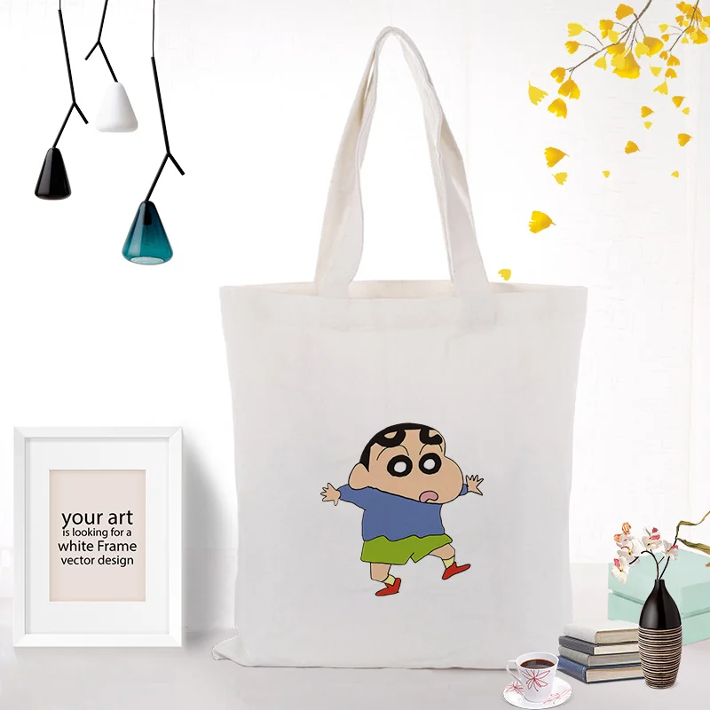 Холщовая Сумка для ежедневного использования Crayon Shin-chan текст DIY печать на заказ логотип сумка для покупок эко многоразовая утилизация