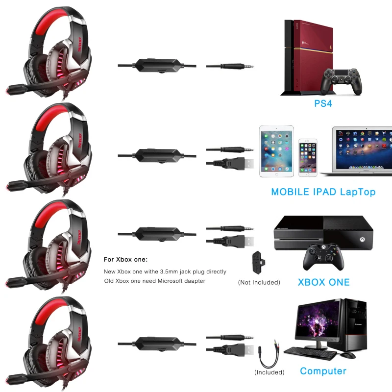 J30 Head mounted Gaming Headset Microphone Wired Stereo Bass USB Headphones Colorful Glow LED Light Computer PC Earphon