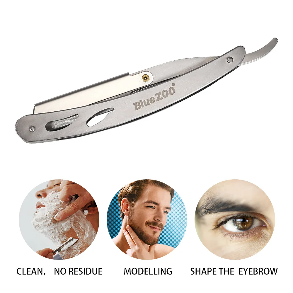 4 Pcs/Set Beard Care Stainless Steel Barber Razor Hand Shaver Thinning Razor Holder Silver 4 Piece Set