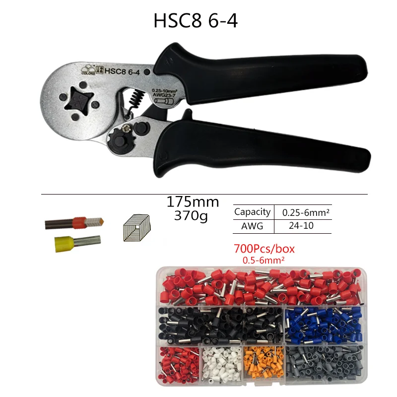 Обжимные плоскогубцы ручные инструменты электрооборудование трубчатый терминал костюм HSC8 инструмент, используется для 0,25-10 мм2 23-7awg 6-4/6-6 0,25-6 мм2 - Цвет: 6-4 Black 700box