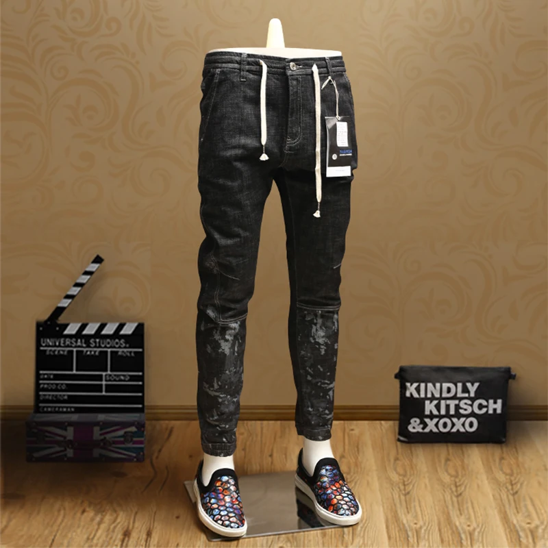 

Camouflage Print Spliced Jeans Mens Streetwear Black Skinny Jeans Pants for Cowboys Men dsq PSMJ80