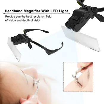

Headband Magnifier With LED Light Eyebrow Tattoo Magnifier Glasses 5 Replaceable Lenses Reading Loupe Watch Electronic Repair