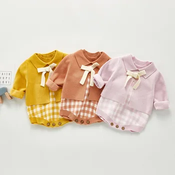 

5031 New Infant Baby Girls Knitted Romper Suit Newborn Baby Boys Cardigan Sweater Cotton Overalls Baby Girls Jumpsuit