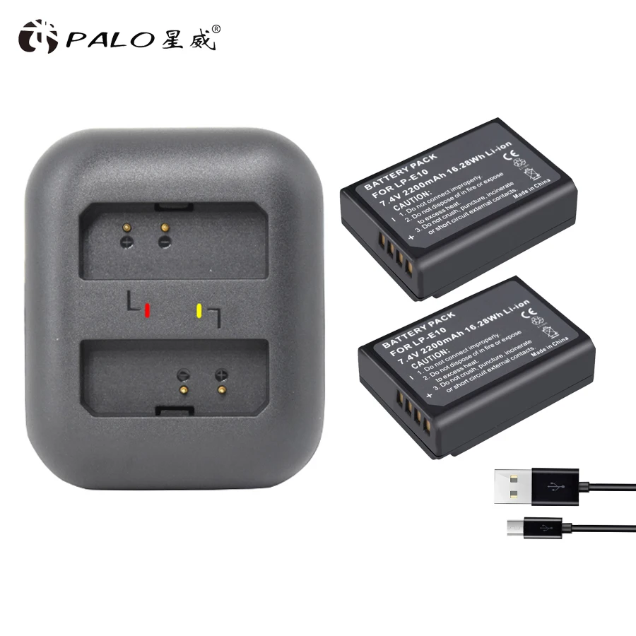 Батареи для фотоаппаратов 2x LP-E10 LP E10 LPE10 + двойное зарядное устройство USB со